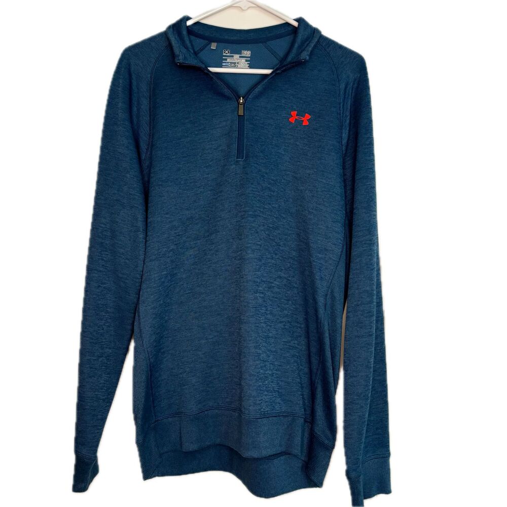 Under Armour Men's Large ColdGear Blue Orange Storm 1/4 Quarter Zip Pullover